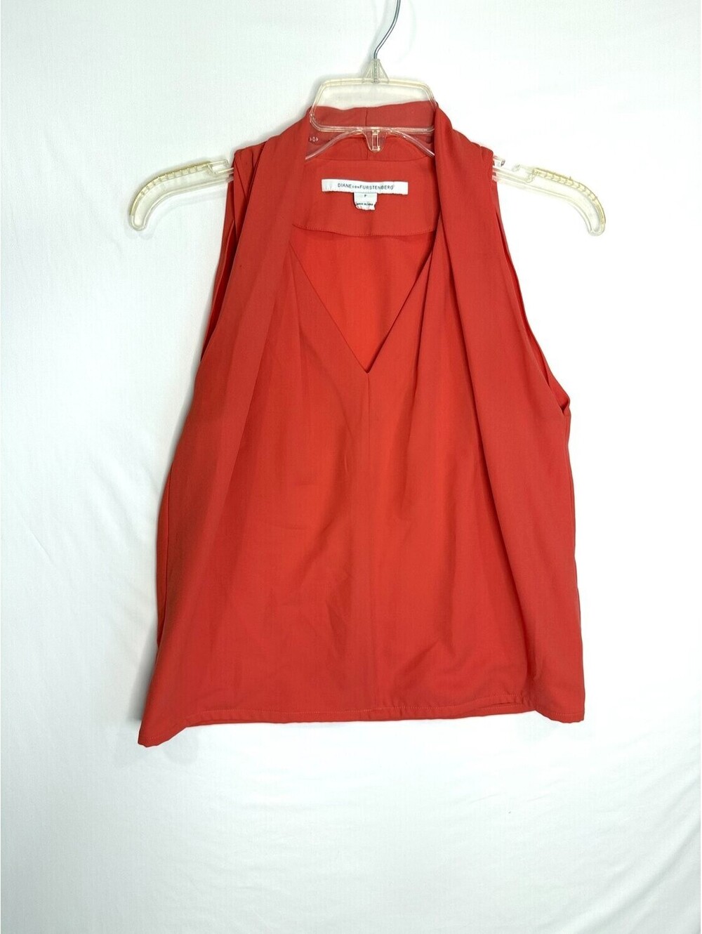 Diane von Furstenberg DVF Womens P Coral Draped V Neck Sleeveless Blouse Top